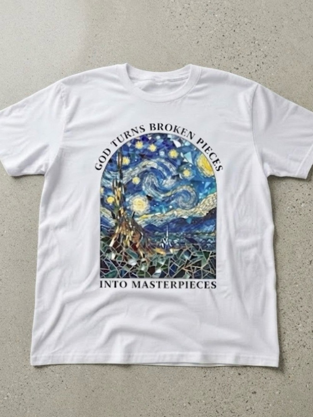 Starry Night Mosaic Inspirational Quote White Gildan T-Shirt